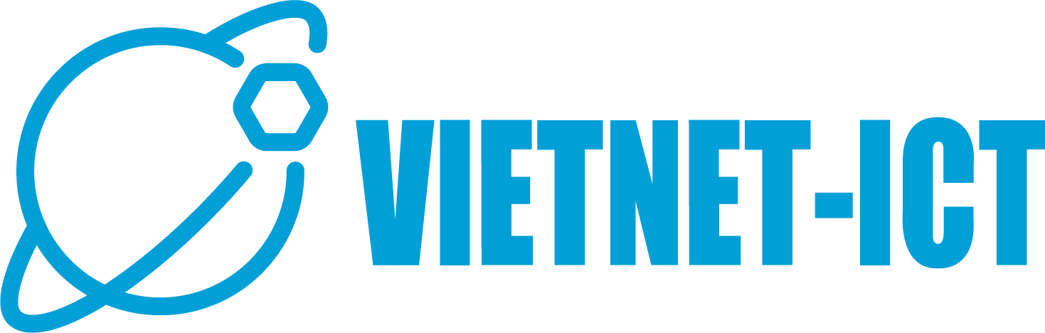 blue text with the name Vietnet and a planet with a sun