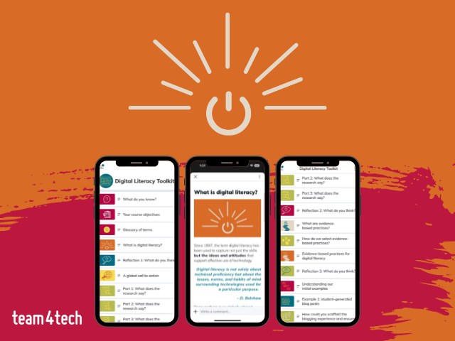 Graphic showing 3 screenshots on smartphone frames from the Digital Literacy Toolkit | Digital Literacy Toolkit Launch